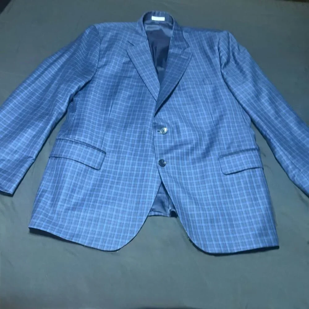 Tailored 46R Peter Millar Blue Plaid 100% Wool Men's Sports Coat EUC RV: $798